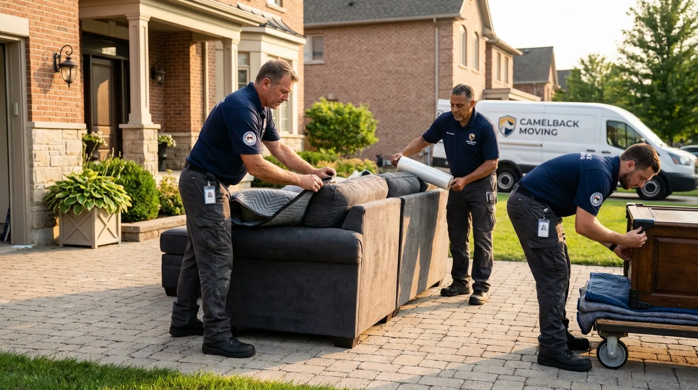 Large estate moving crew wrapping furniture in Wilsonville, OR
